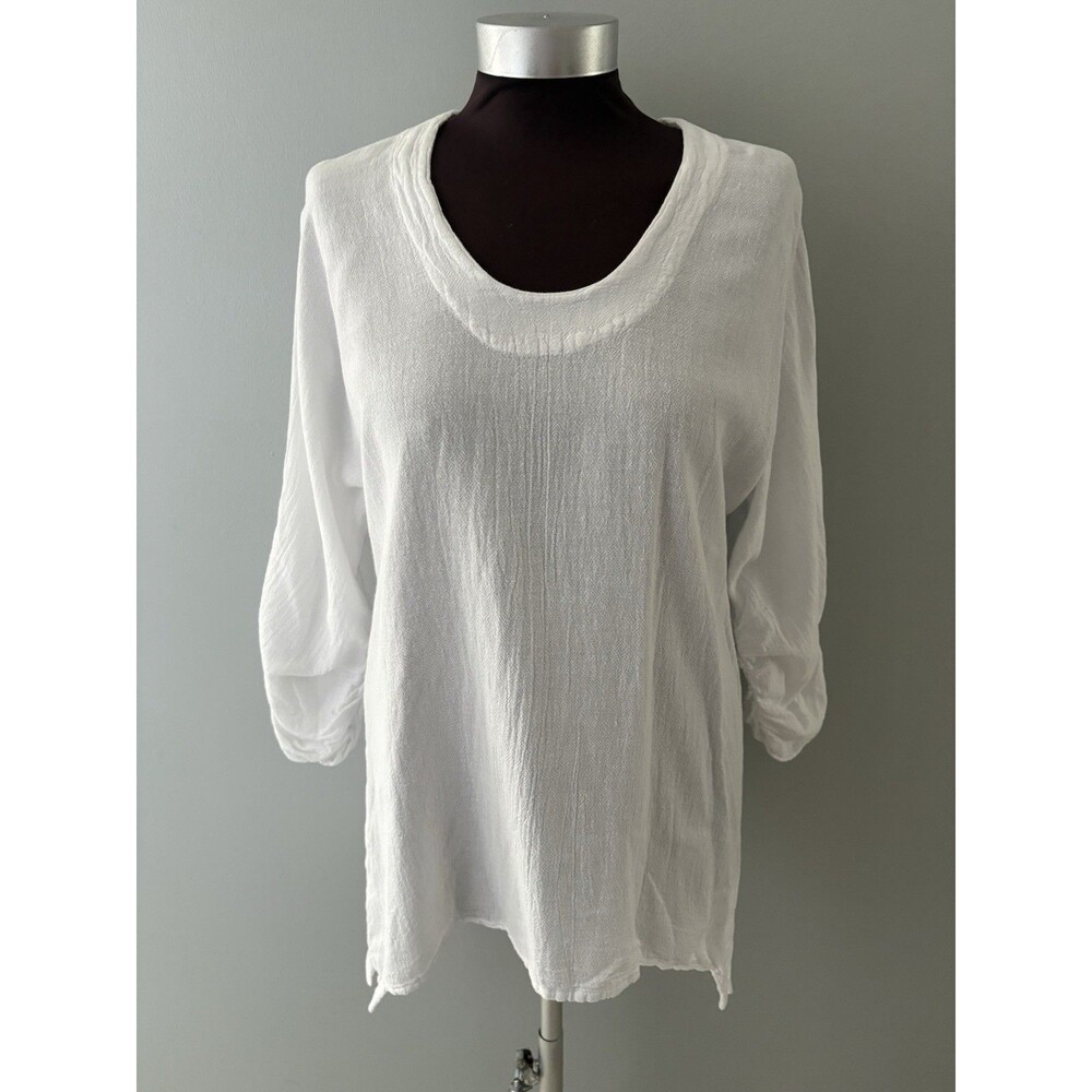 OH MY GAUZE Lana Top Size 1 S/M White Artsy Lagenlook Fairy Beach Ruched Sleeves - Picture 2 of 15